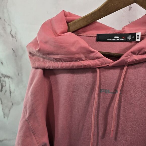 RLX Ralph Lauren Hoodie Women Medium Pink Pullover Sweatshirt Puffer Thumb Holes - Picture 2 of 11